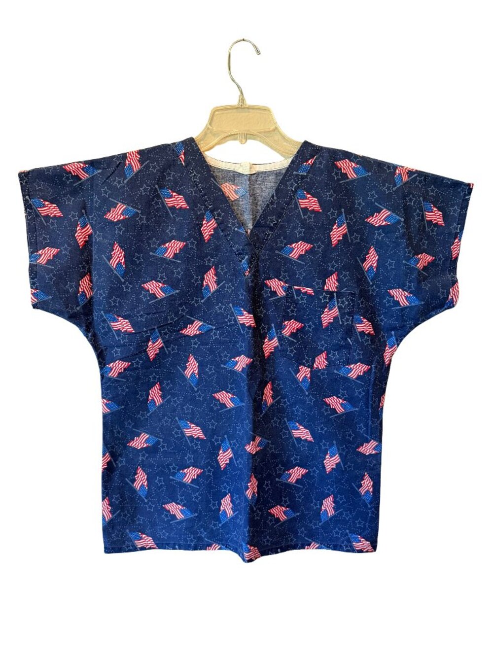 Tafford  Patriotic American Flag and Stars Medical Scrubs Top Size XS